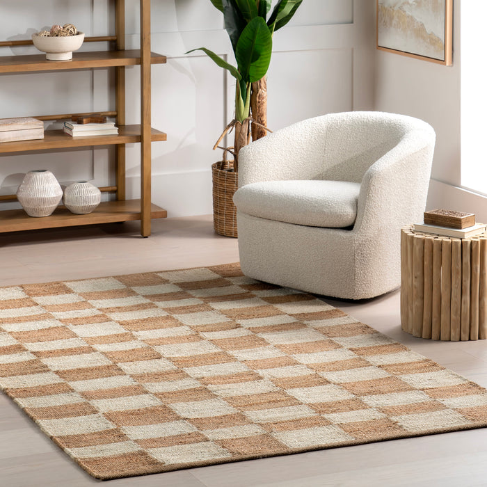 Checkered Jute Area Rug 90x150 cm Natural Design