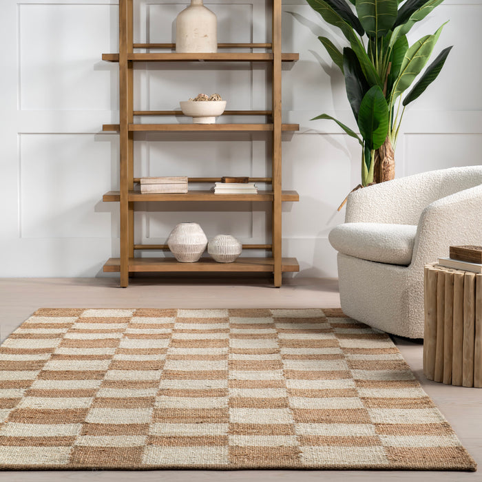 Checkered Jute Area Rug 90x150 cm Natural Design