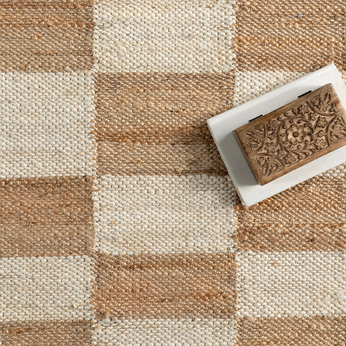 Checkered Jute Area Rug 90x150 cm Natural Design