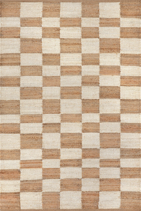 Checkered Jute Area Rug 90x150 cm Natural Design