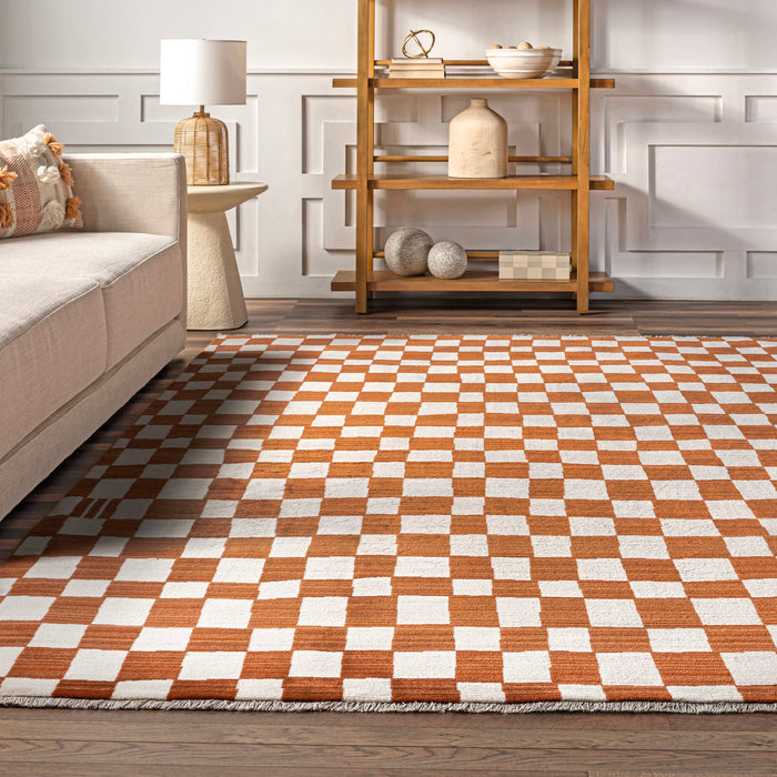 Checkered Orange Area Rug 120x180 cm Geometric Pattern