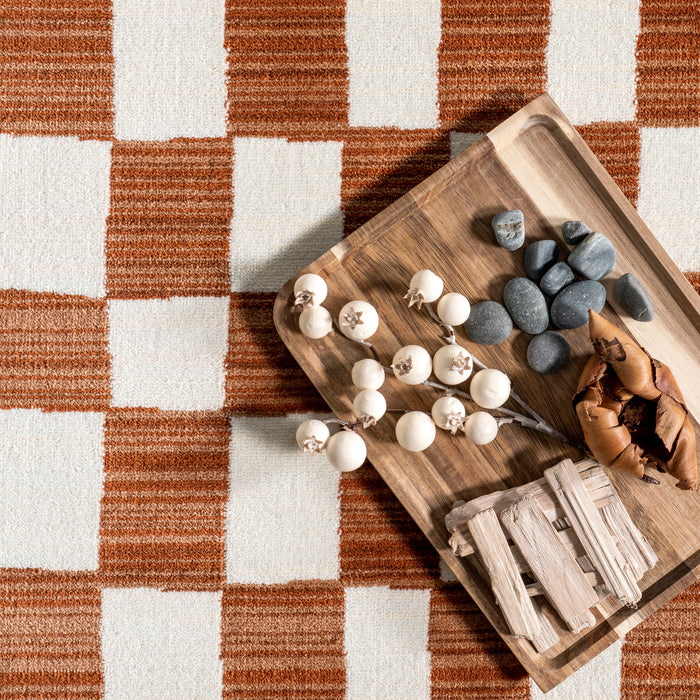 Checkered Orange Area Rug 120x180 cm Geometric Pattern