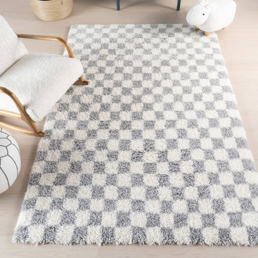 Checkered Shag Area Rug 150x230 cm Light Grey