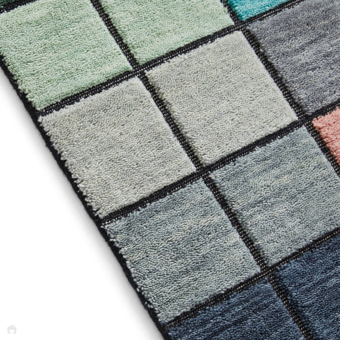 Chequers Modern Geometric Hand-Carved Hi-Low Textured Wool Multicolour Rug