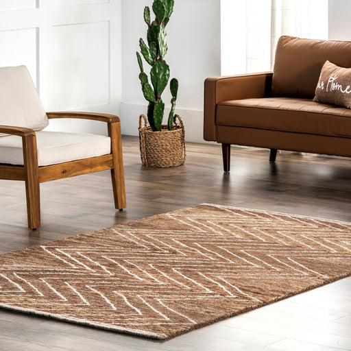 Chevron Pattern Wool-Blend Area Rug 150 cm x 240 cm Brown