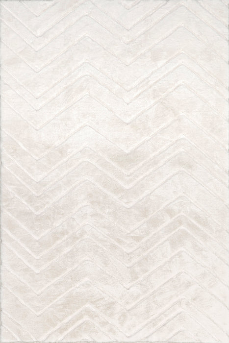 Tappeto lavabile Chevron in finto coniglio, 120x180 cm, bianco sporco