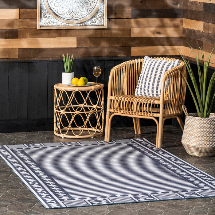 Chloe Blue Striped Washable Indoor Outdoor Area Rug 50x75 cm