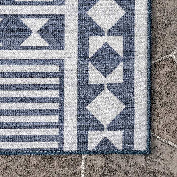 Chloe Blue Striped Washable Indoor Outdoor Area Rug 50x75 cm