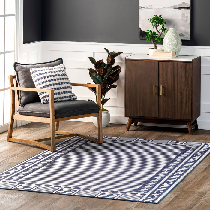 Chloe Blue Striped Washable Indoor Outdoor Area Rug 50x75 cm