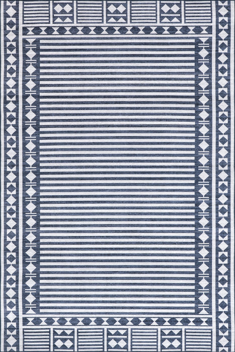 Chloe Blue Striped Washable Indoor Outdoor Area Rug 50x75 cm