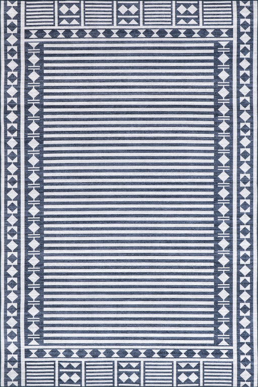 Chloe Blue Striped Washable Indoor Outdoor Area Rug 50x75 cm