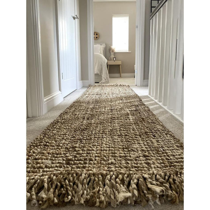 Chunky Jute Tassel Loose Open Weave Hand-Woven Natural Fibre Flatweave Gold/Cream Runner