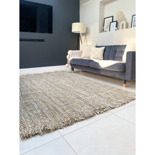 Chunky Jute Tassel Loose Open Weave Hand-Woven Natural Fibre Flatweave Grey/Cream Rug