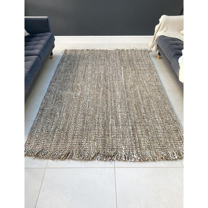 Chunky Jute Tassel Loose Open Weave Hand-Woven Natural Fibre Flatweave Grey/Cream Rug