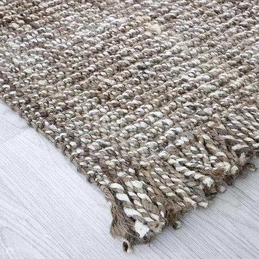 Chunky Jute Tassel Loose Open Weave Hand-Woven Natural Fibre Flatweave Grey/Cream Runner