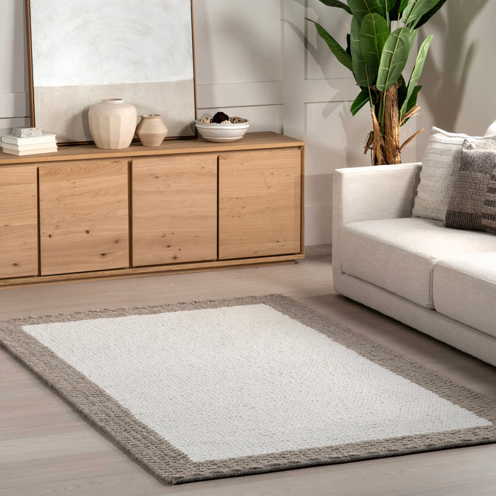 Chunky Knit Wool Area Rug in Ivory 140x200 cm