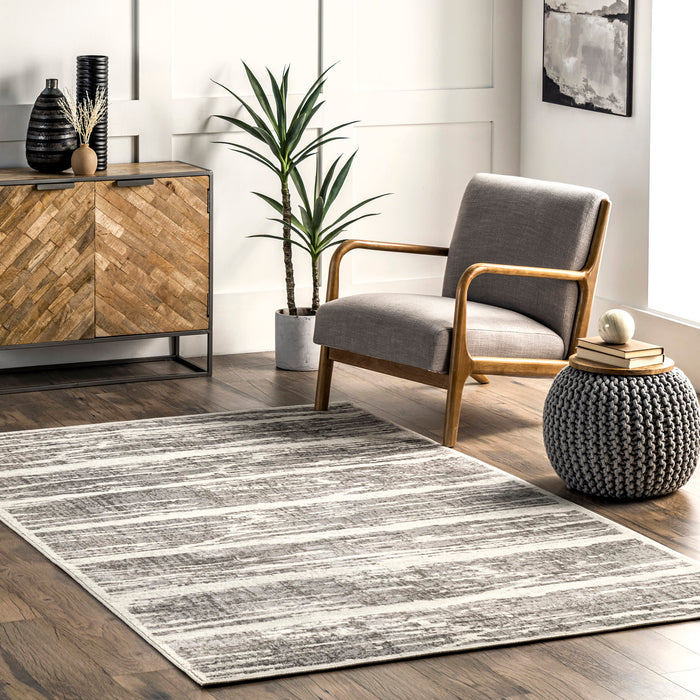 Clarissa Grey Distressed Striped Area Rug 140x200 cm