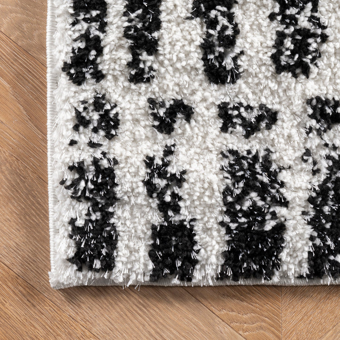 Classic Black And White Striped Shag Area Rug 150cm x 240cm