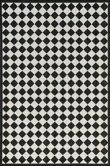 Classic Black and Off White Checkered Outdoor Rug 152x91 cm