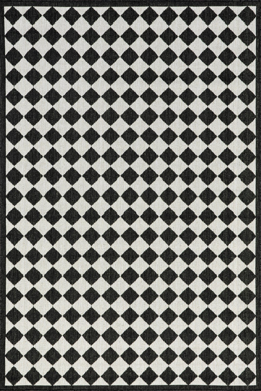 Classic Black and Off White Checkered Outdoor Rug 152x91 cm