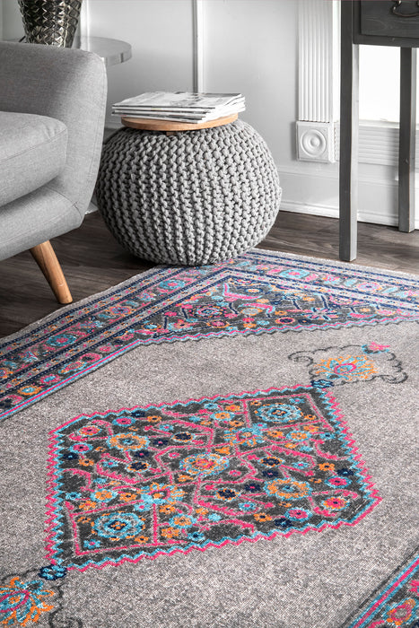 Classic Grey Medallion Area Rug for Home Decor