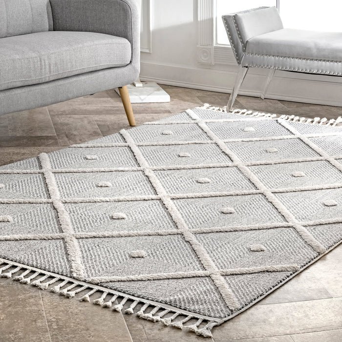 Classic Grey Tassel Area Rug for High-Traffic Spaces