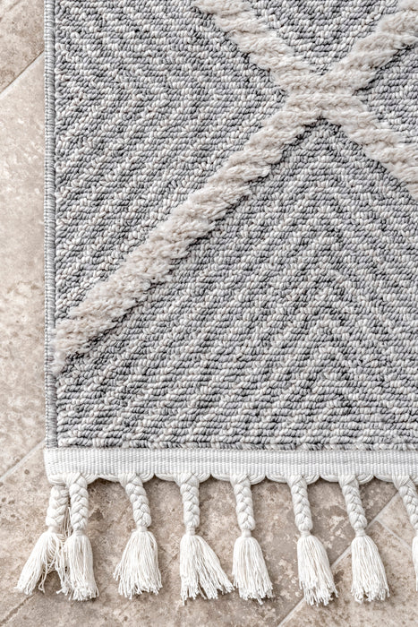 Classic Grey Tassel Area Rug for High-Traffic Spaces