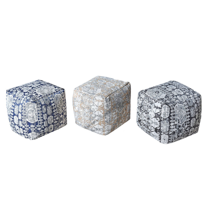 Pouf classico in tessuto jacquard in blu avorio e beige