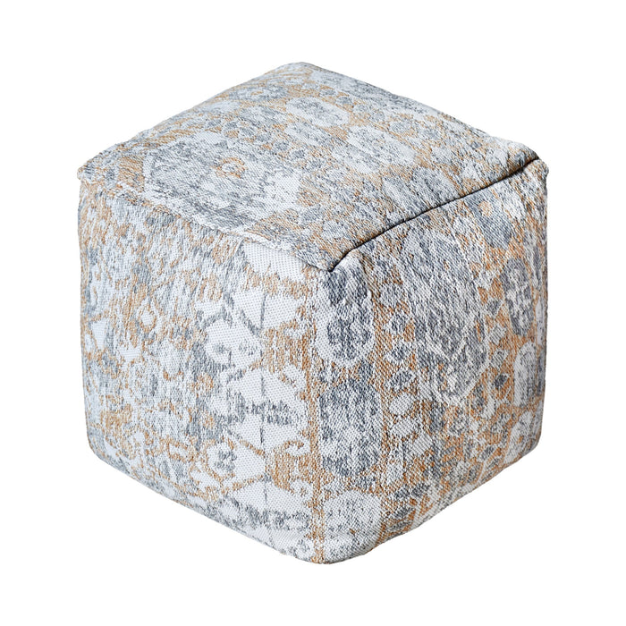 Pouf classico in tessuto jacquard in blu avorio e beige