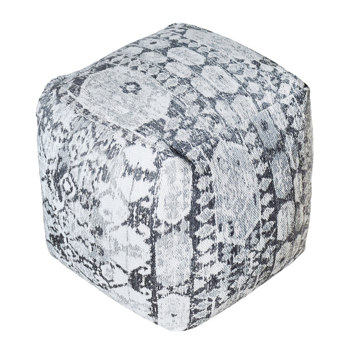 Pouf classico in tessuto jacquard in blu avorio e beige