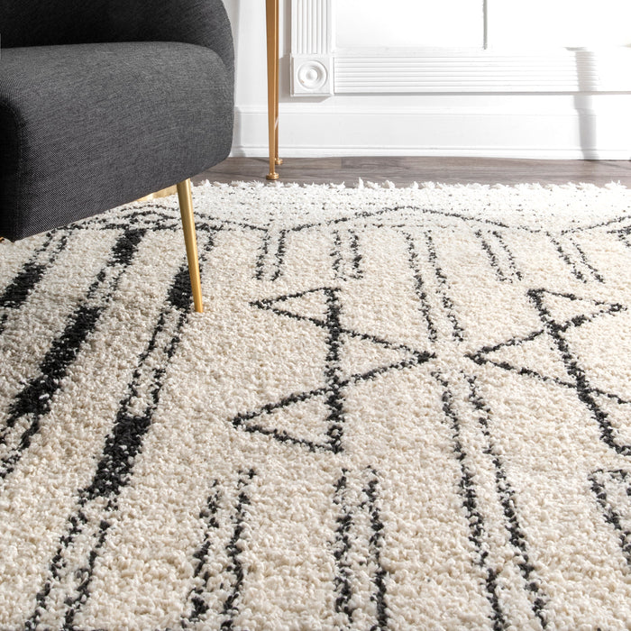 Classic Off White Striped Shag Area Rug 120x180 cm