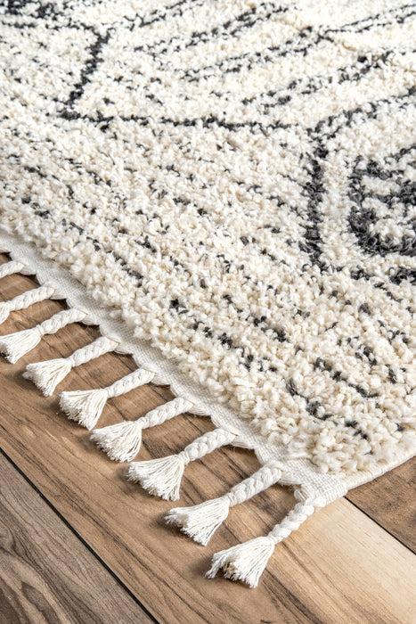 Classic Off White Striped Shag Area Rug 120x180 cm