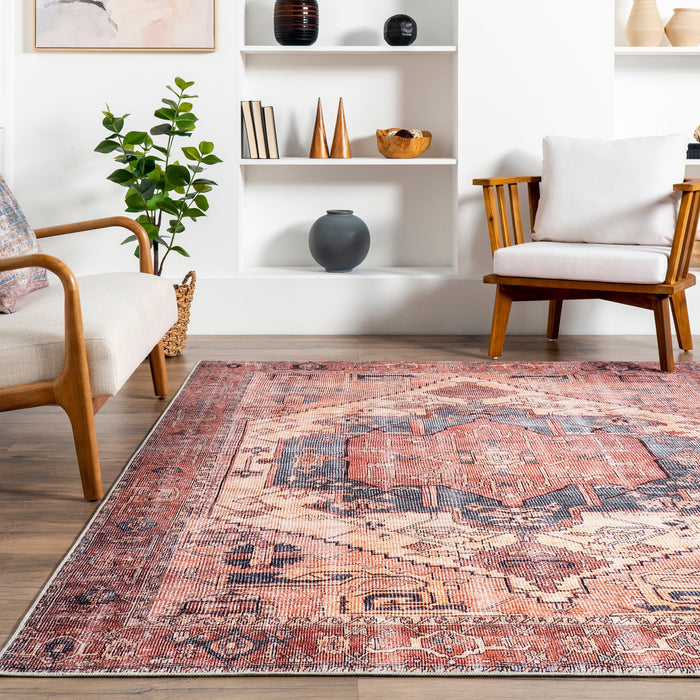 Classic Terracotta Printed Area Rug for Living Room