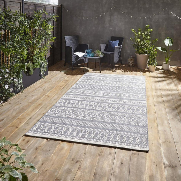 Coast 9421 Moroccan Durable Stain-Resistant Weatherproof Flatweave In-Outdoor Grey/Cream Rug