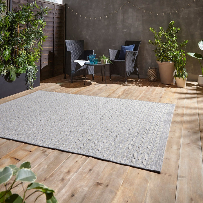 Coast A055 Moroccan Durable Stain-Resistant Weatherproof Flatweave In-Outdoor Grey/Cream Rug