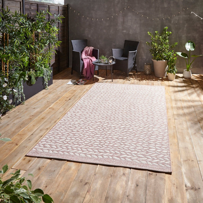 Coast A055 Moroccan Durable Stain-Resistant Weatherproof Flatweave In-Outdoor Rose Pink/Cream Rug