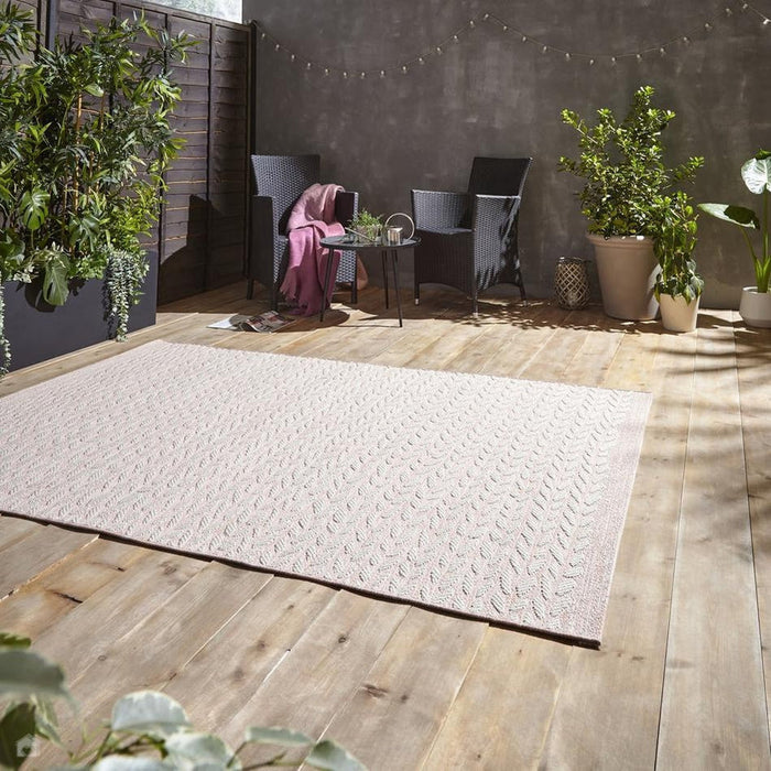 Coast A055 Moroccan Durable Stain-Resistant Weatherproof Flatweave In-Outdoor Rose Pink/Cream Rug