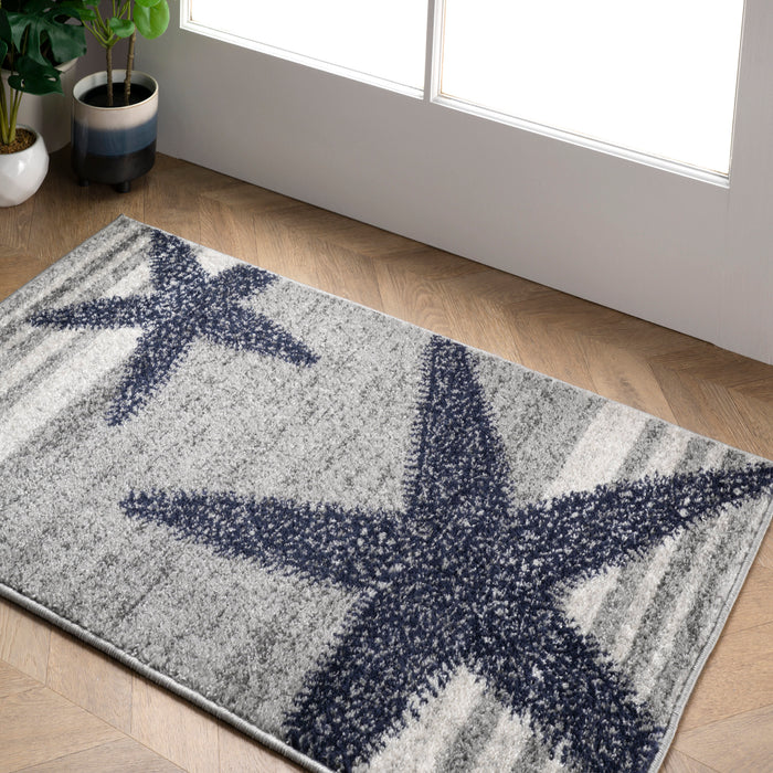 Coastal Starfish Area Rug in Grey for High Traffic Spaces