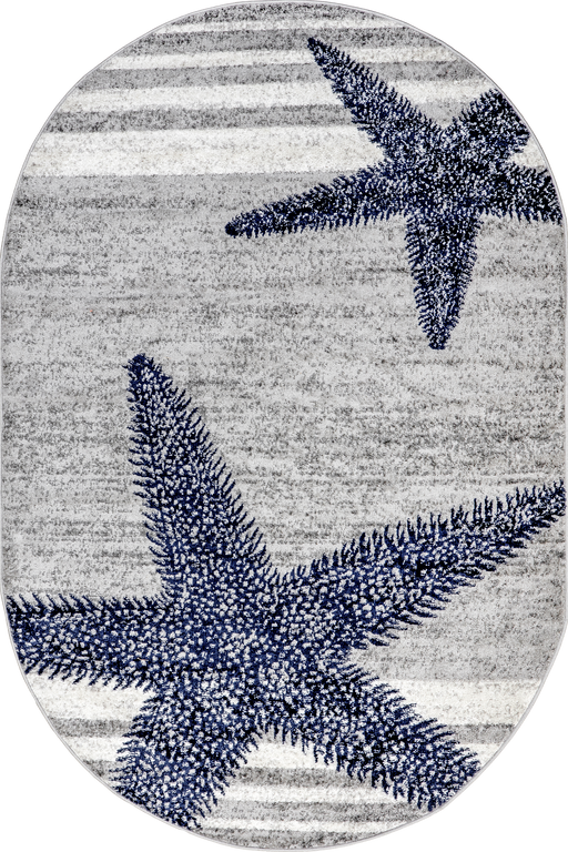 Coastal Starfish Area Rug in Grey for High Traffic Spaces