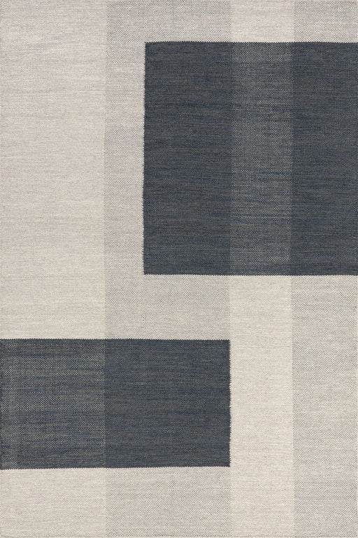 Colorblocked Wool Area Rug in Grey and Blue Jay Design