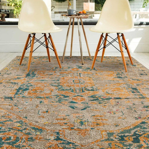 Colores Cloud CO02 Arabesque Modern Abstract Durable Low Short Pile Multicolour/Orange/Green/Yellow/Beige Rug