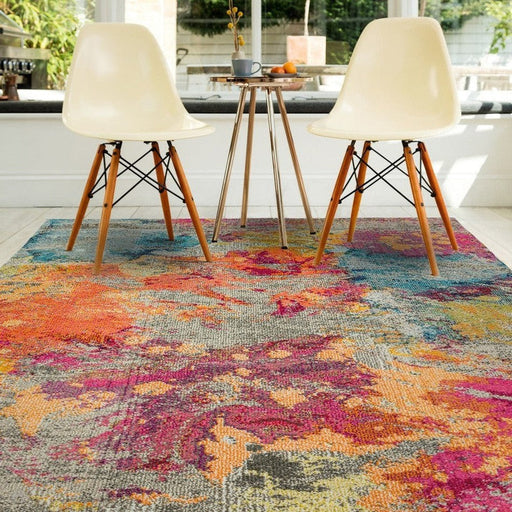 Colores Cloud CO04 Galactic Modern Abstract Durable Low Short Pile Multicolour/Orange/Purple/Blue/Yellow/Grey/Beige Rug