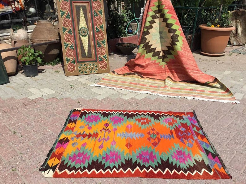 Colorful Bohemian Kilim Rug 123cm x 89cm