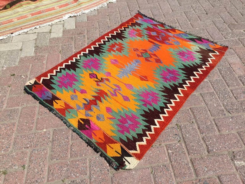Colorful Bohemian Kilim Rug 123cm x 89cm