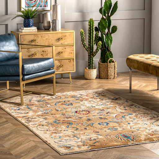 Colorful Floral Area Rug in Beige