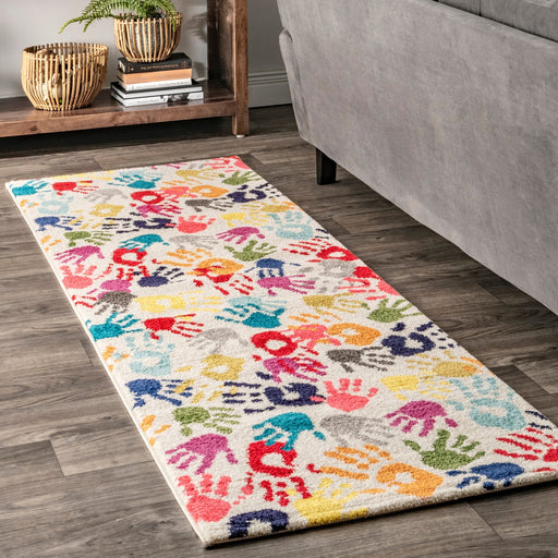 Colorful Handprint Area Rug for Kids Room 120 cm