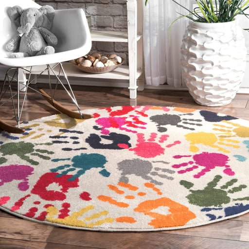 Colorful Handprint Area Rug for Kids' Room