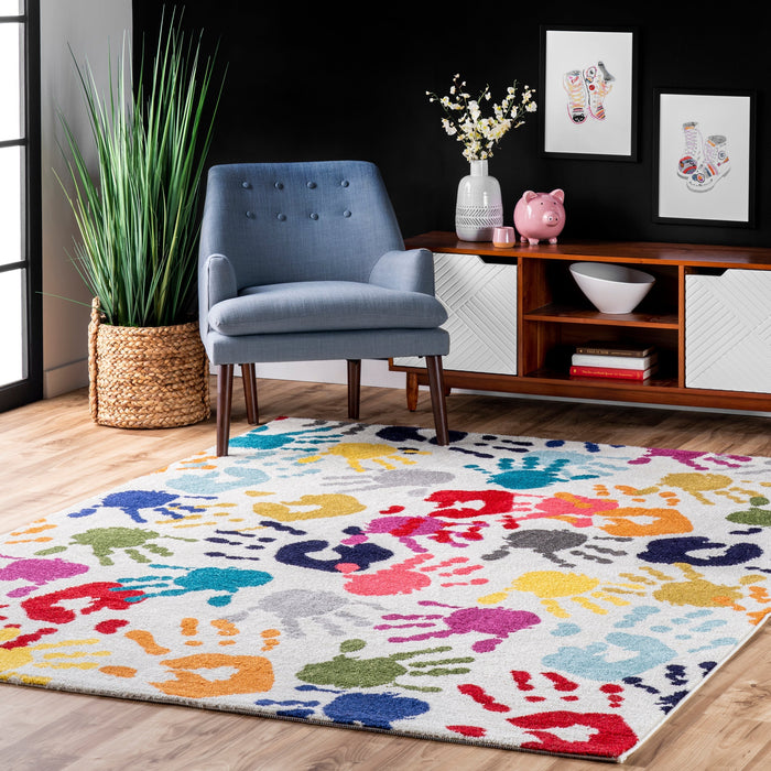 Colorful Handprint Area Rug for Nursery and Playroom