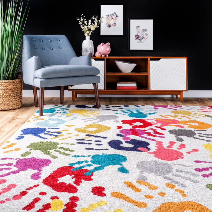 Colorful Handprint Area Rug for Nursery and Playroom