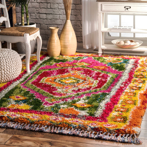 Colorful Shag Area Rug For Contemporary And Bohemian Decor